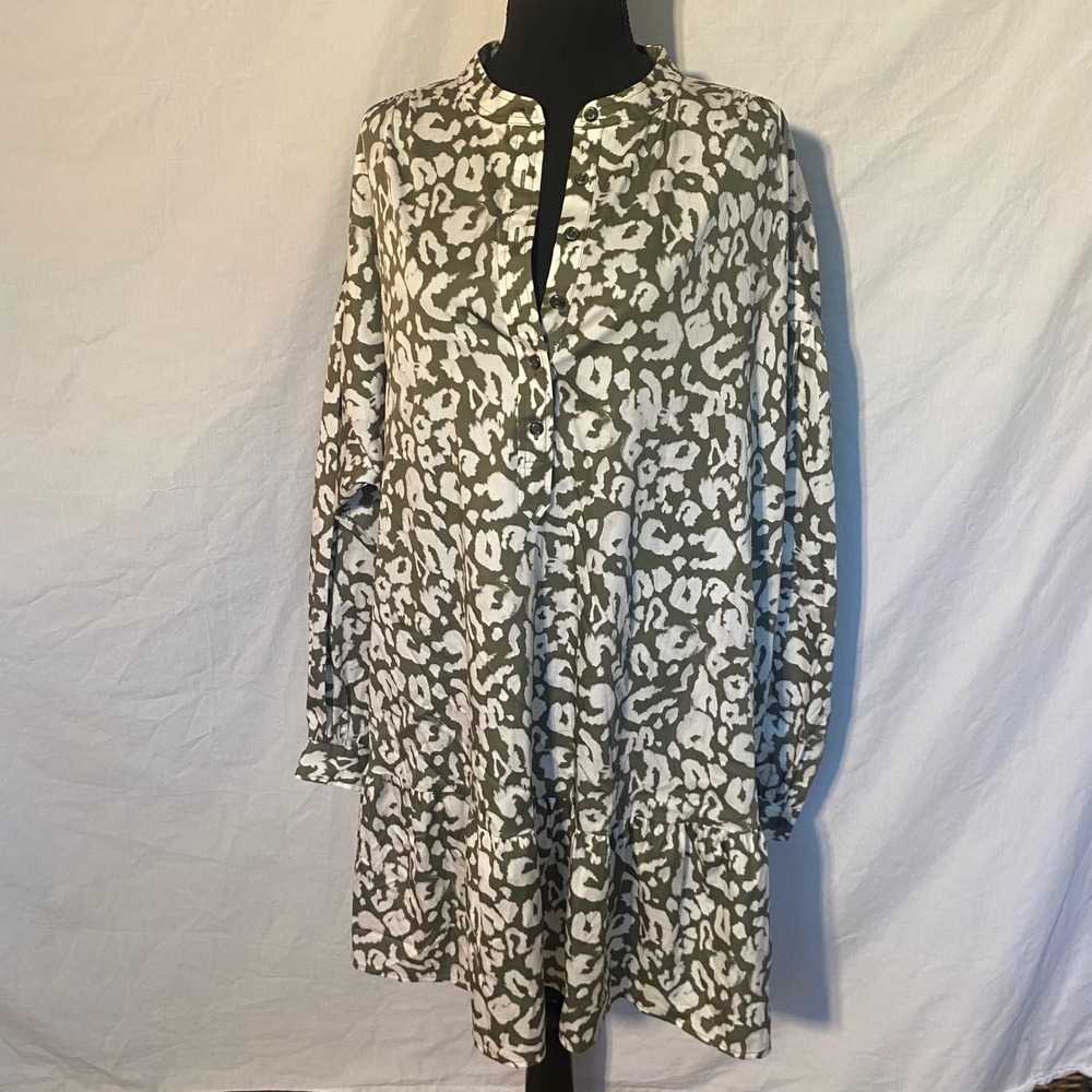 Elizabeth and James Olive Animal Print Tiered Mini Dress XL NWT